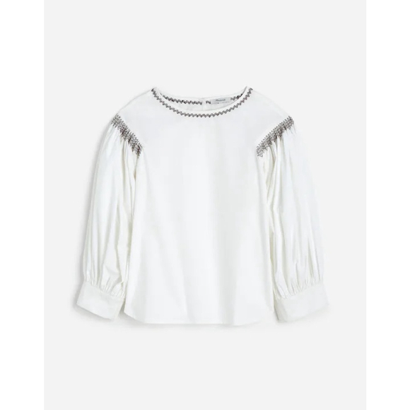 Madewell Tops - 116. NWT Madewell Embroidered Poplin Balloon-Sleeve Top in white Medium